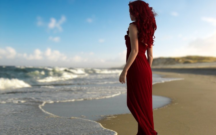 Девушка в красном платье со спины (71 фото)