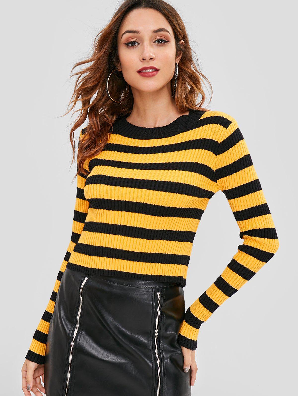 Купить желтую полоску. Желтый свитер в полоску. Свитер в черно желтую полоску. Полосатый свитер черно желтый. Кофта желто черная полоска.