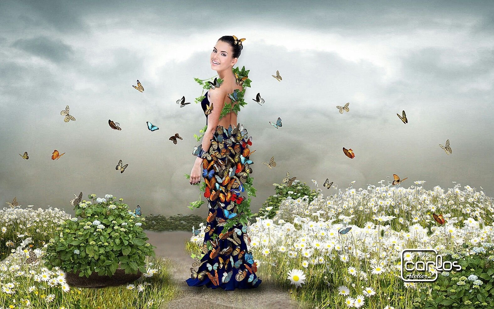 Цветок радости и вдохновения. Платье из бабочек. Девушка-бабочка. Женщина бабочка. Бабочка сюрреализм.